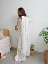 Supreme Georgette Sequence Worked White Saree